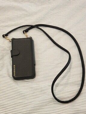 Bandolier Black Pebbled Leather Phone Case with Black Leather Strap